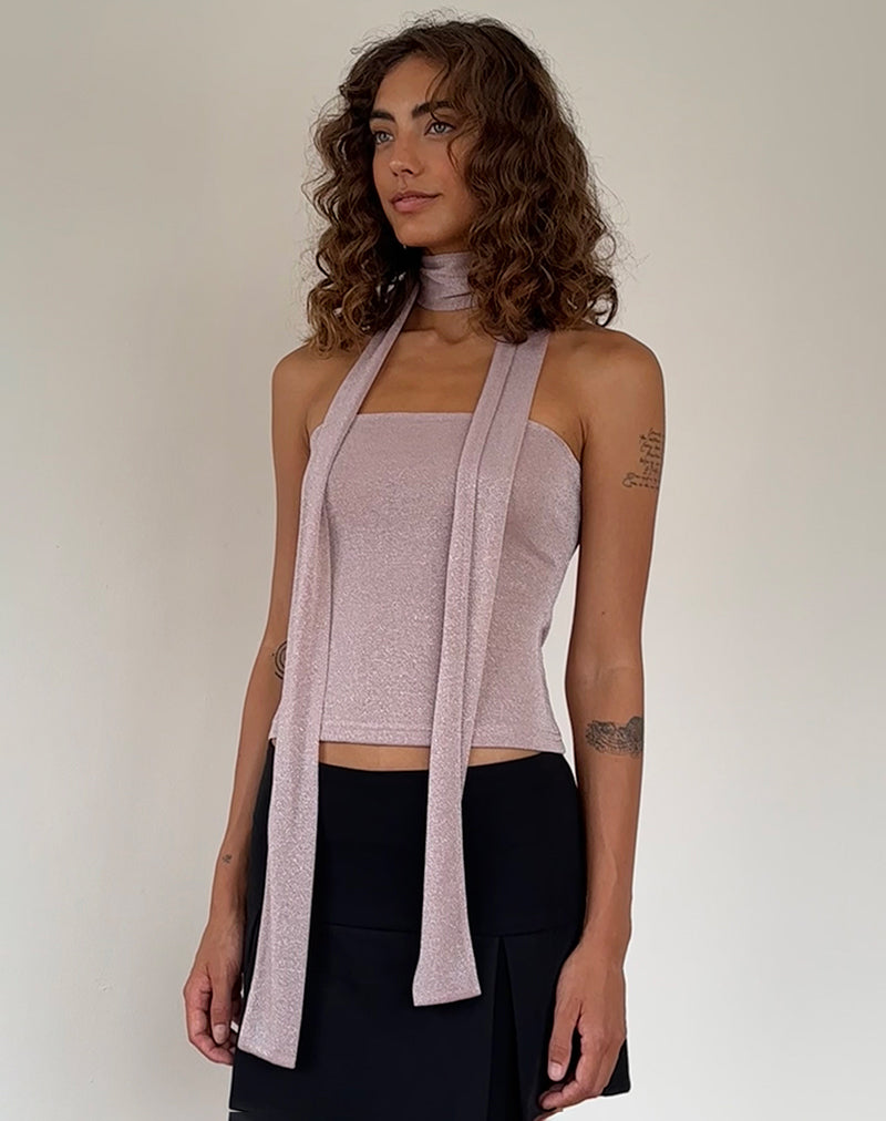 Afbeelding van Jeldia Bandeau Top en Sjaal Set in Roze Glinstering