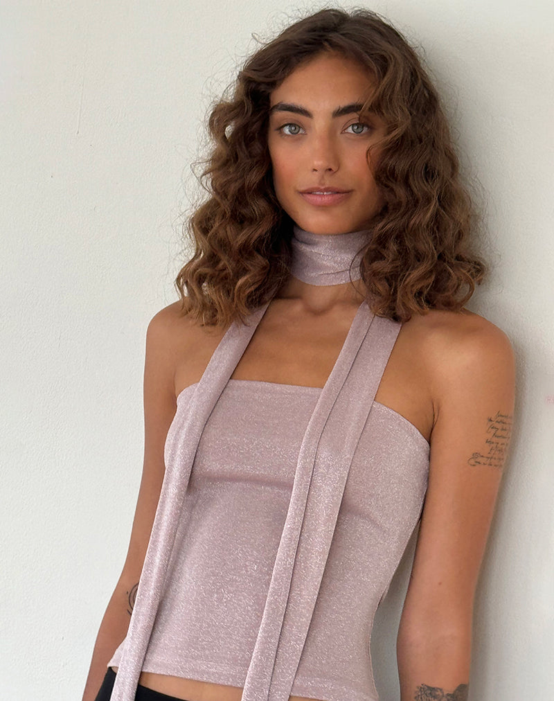 Afbeelding van Jeldia Bandeau Top en Sjaal Set in Roze Glinstering