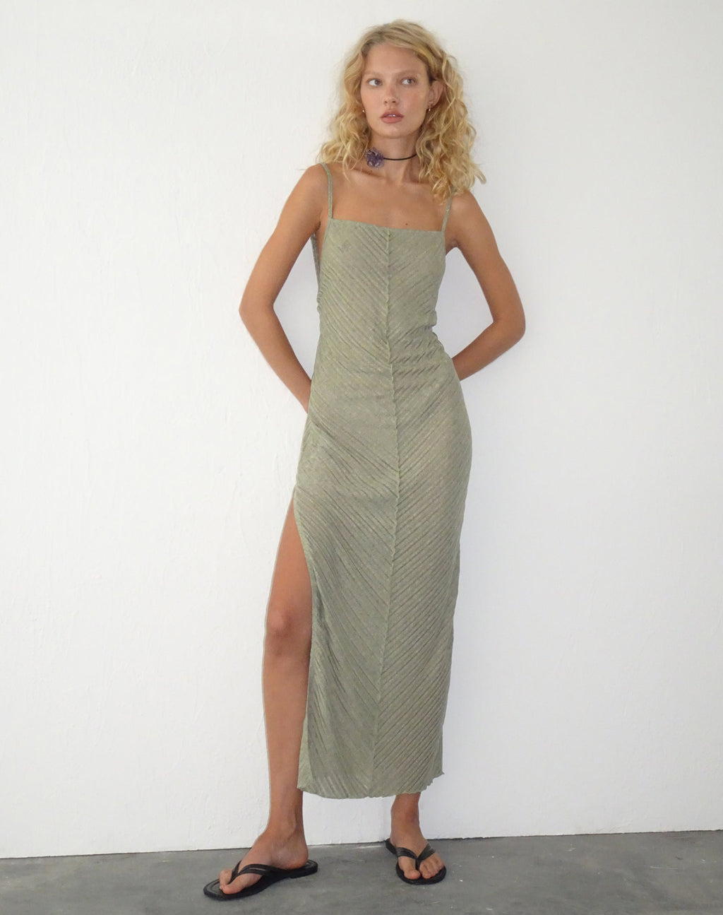 Jenaya gebreide midi-jurk in Sage