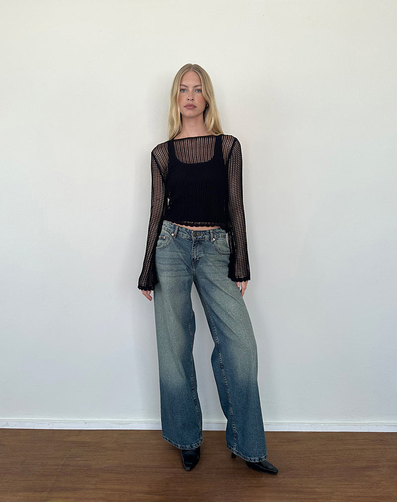 Afbeelding van Jessamyn Open Knit Trui in Zwart
