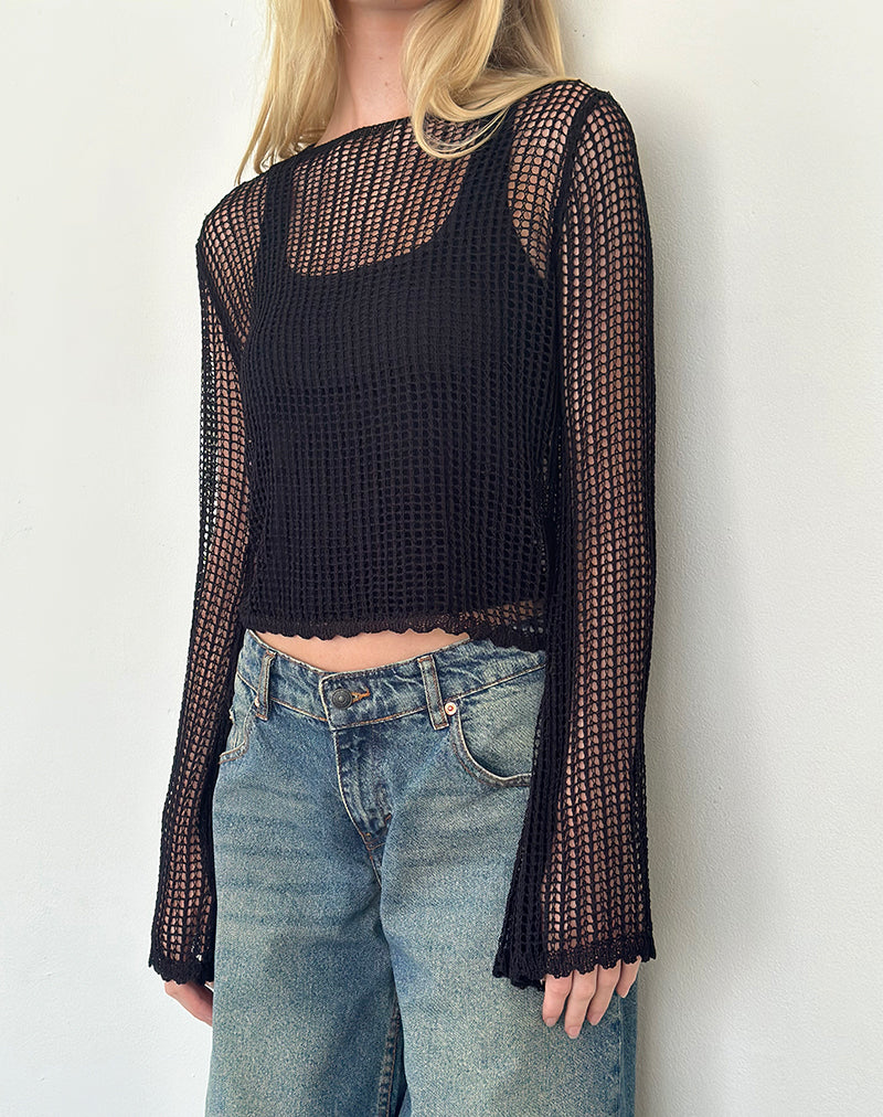 Afbeelding van Jessamyn Open Knit Trui in Zwart