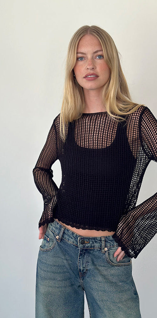 Afbeelding van Jessamyn Open Knit Trui in Zwart