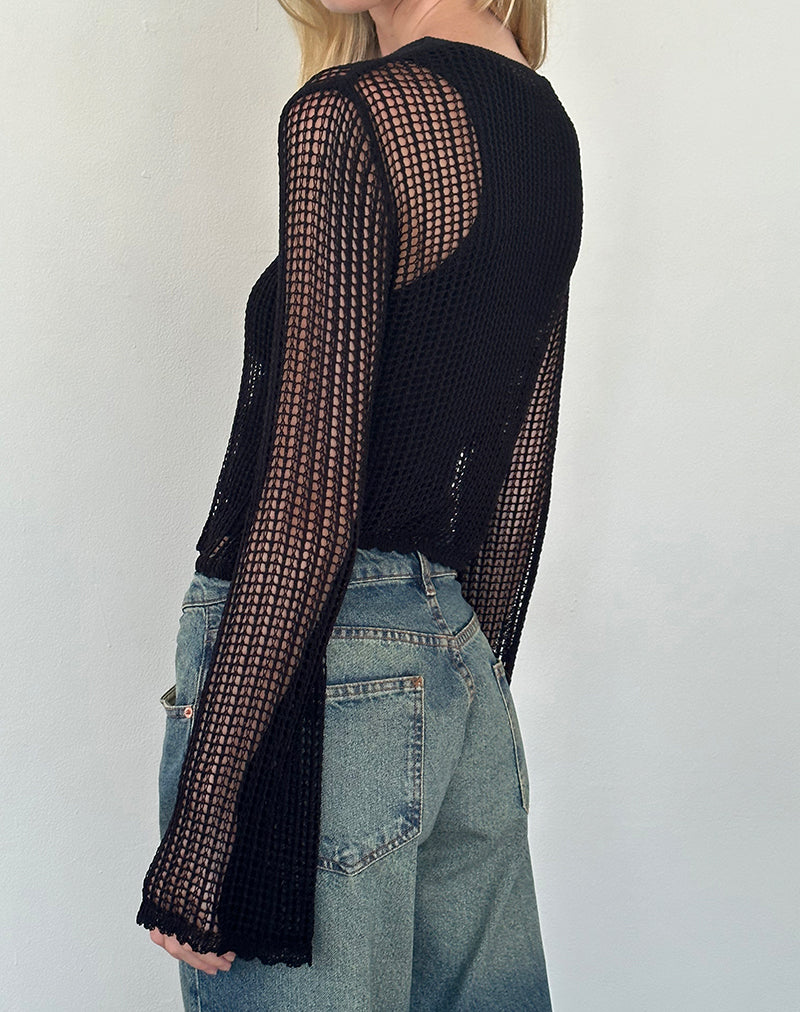 Jessamyn Open Knit Trui in Zwart