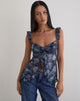 Afbeelding van Jibola Top in Mesh Arty Bloemen Donkerblauw