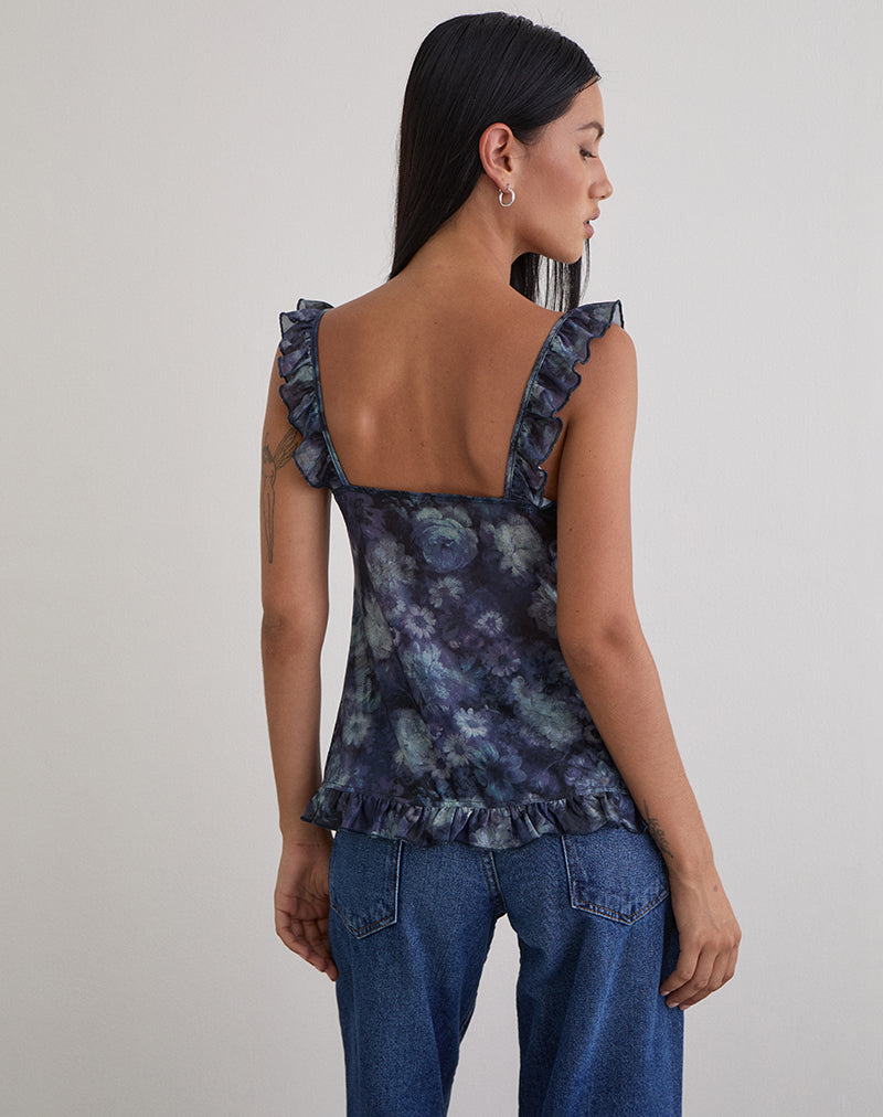 Afbeelding van Jibola Top in Mesh Arty Bloemen Donkerblauw