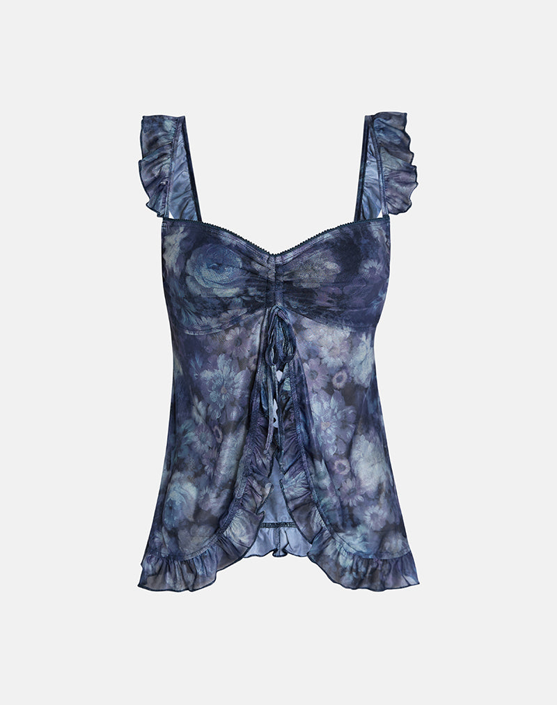 Afbeelding van Jibola Top in Mesh Arty Bloemen Donkerblauw