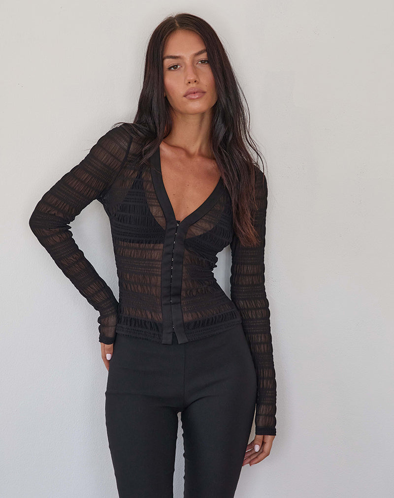 Jichan Top met lange mouwen en ruches in Mesh Zwart
