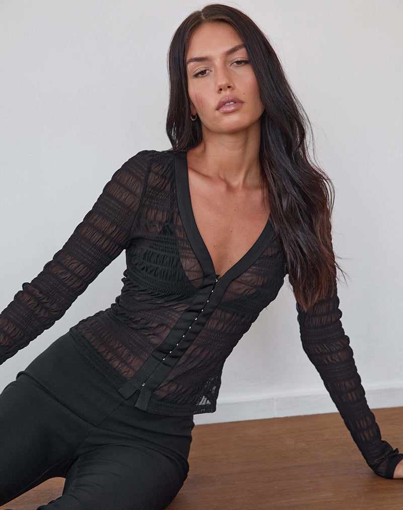 Afbeelding van Jichan Top met lange mouwen in mesh Zwart
