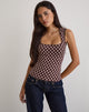 Afbeelding van Jinalo Sweetheart Top in Bruin met Kleine Crème Polka Prints