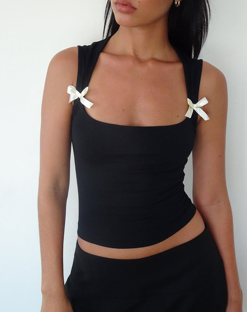 Afbeelding van Jiniso Crop Top in Zwart met Ivory Strikken