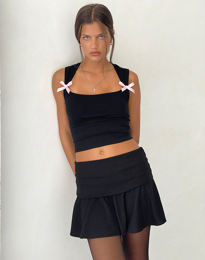 Afbeelding van Jiniso Crop top in zwart met roze strikken