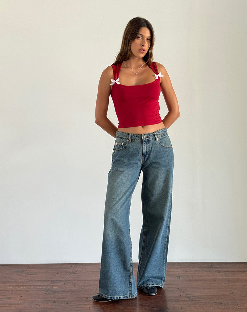 Jiniso Crop Top in Adrenaline Rood met Roze Strikjes