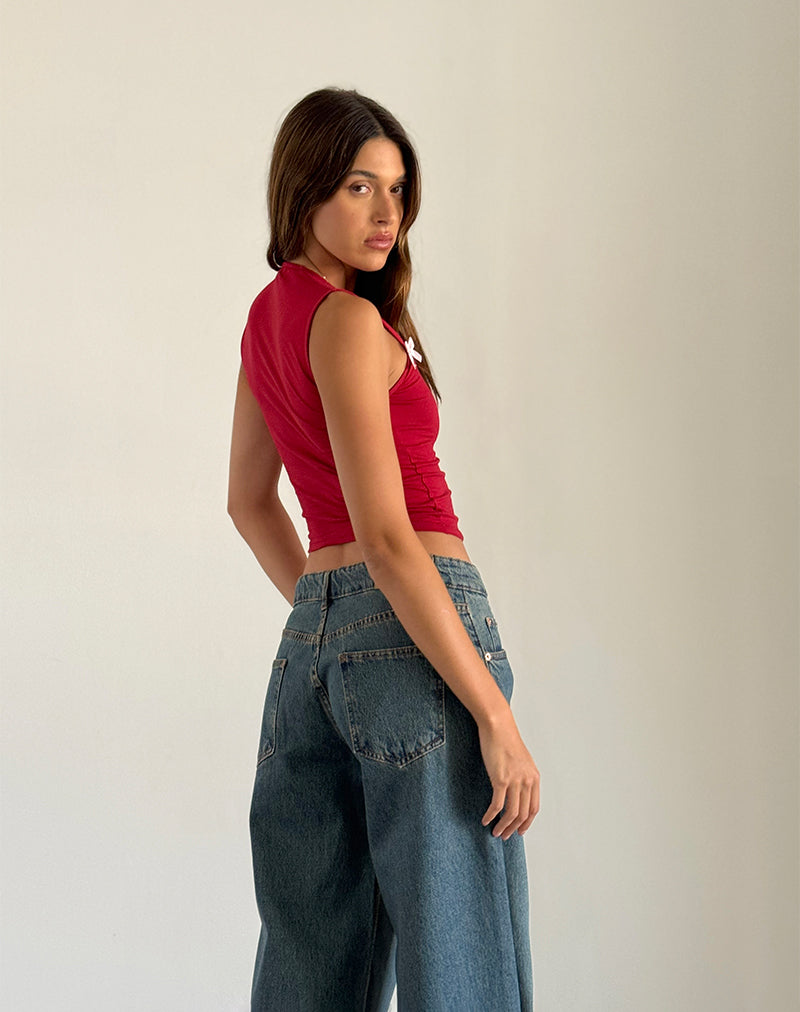 Afbeelding van Jiniso Crop Top in Adrenaline Rood met Roze Strikjes