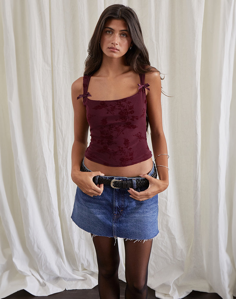 Afbeelding van Jiniso Vest Top in Botanical Flower Flock Maroon
