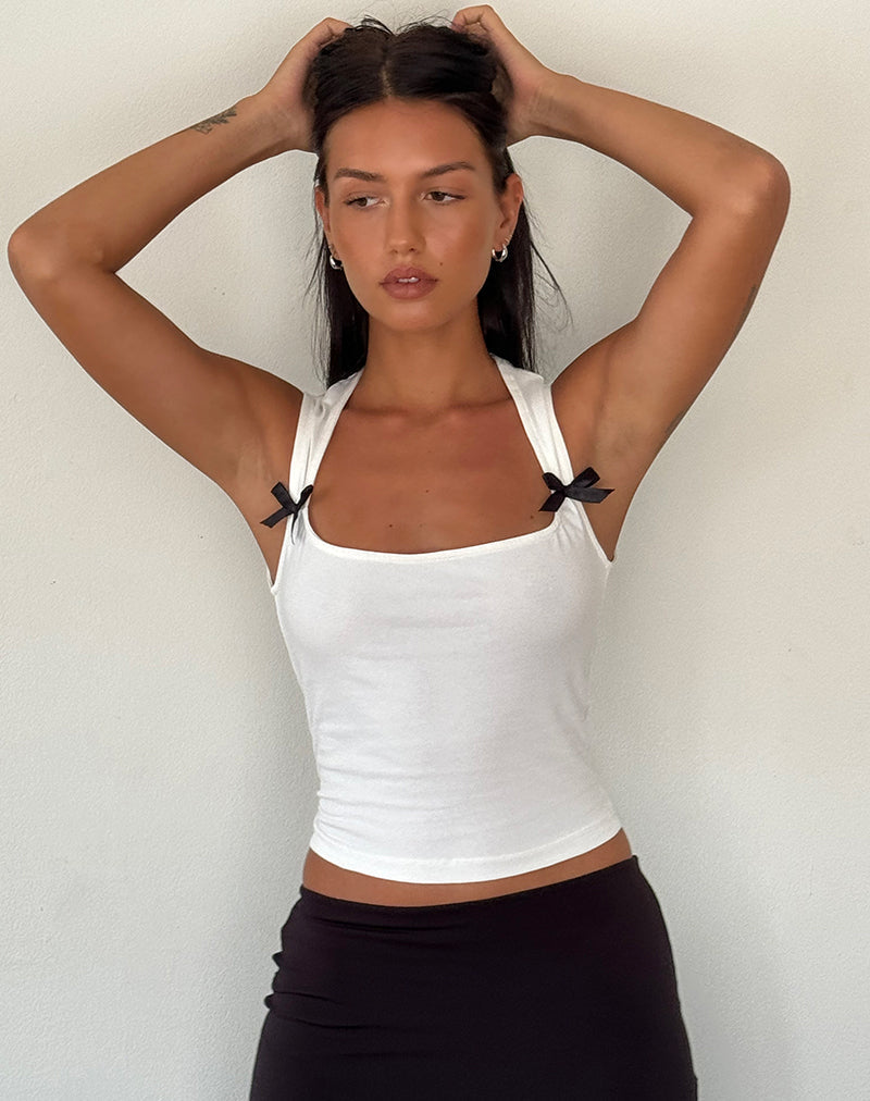Afbeelding van Jiniso Crop Top in Off White met zwarte strikken