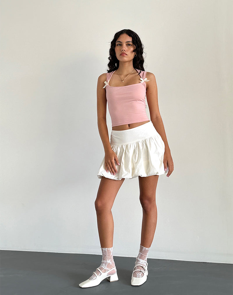 Afbeelding van Jiniso Crop Top in Roze Dame met Ivoren Strikjes