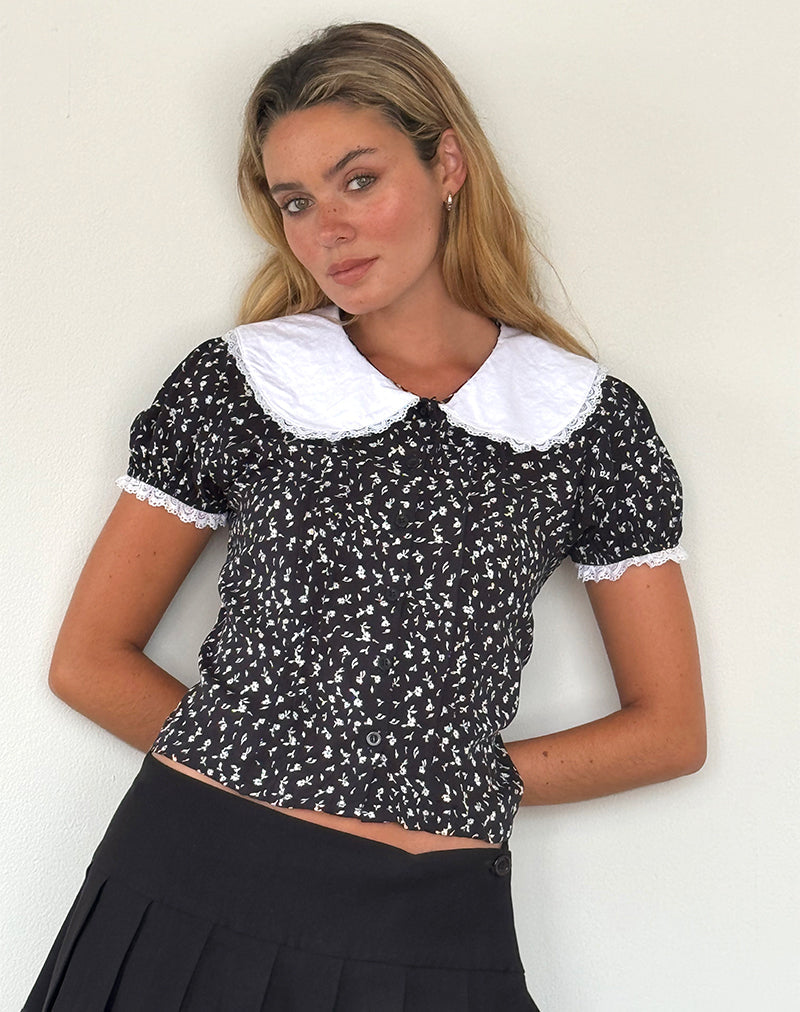Jisoya Blouse in Zwart Ditsy Romance