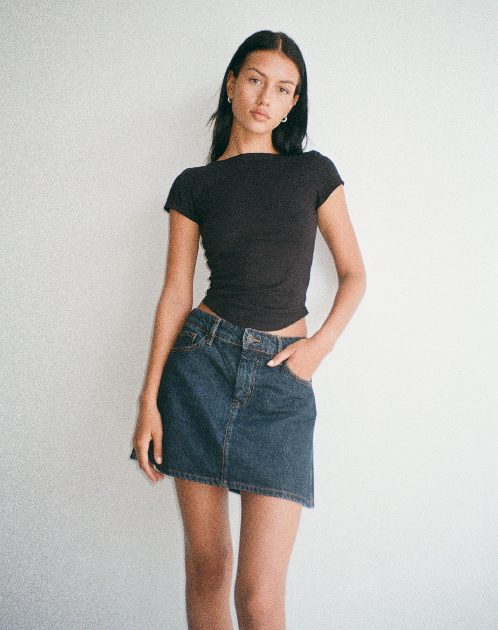 Afbeelding van Mini A-lijn rok in Denim Indigo
