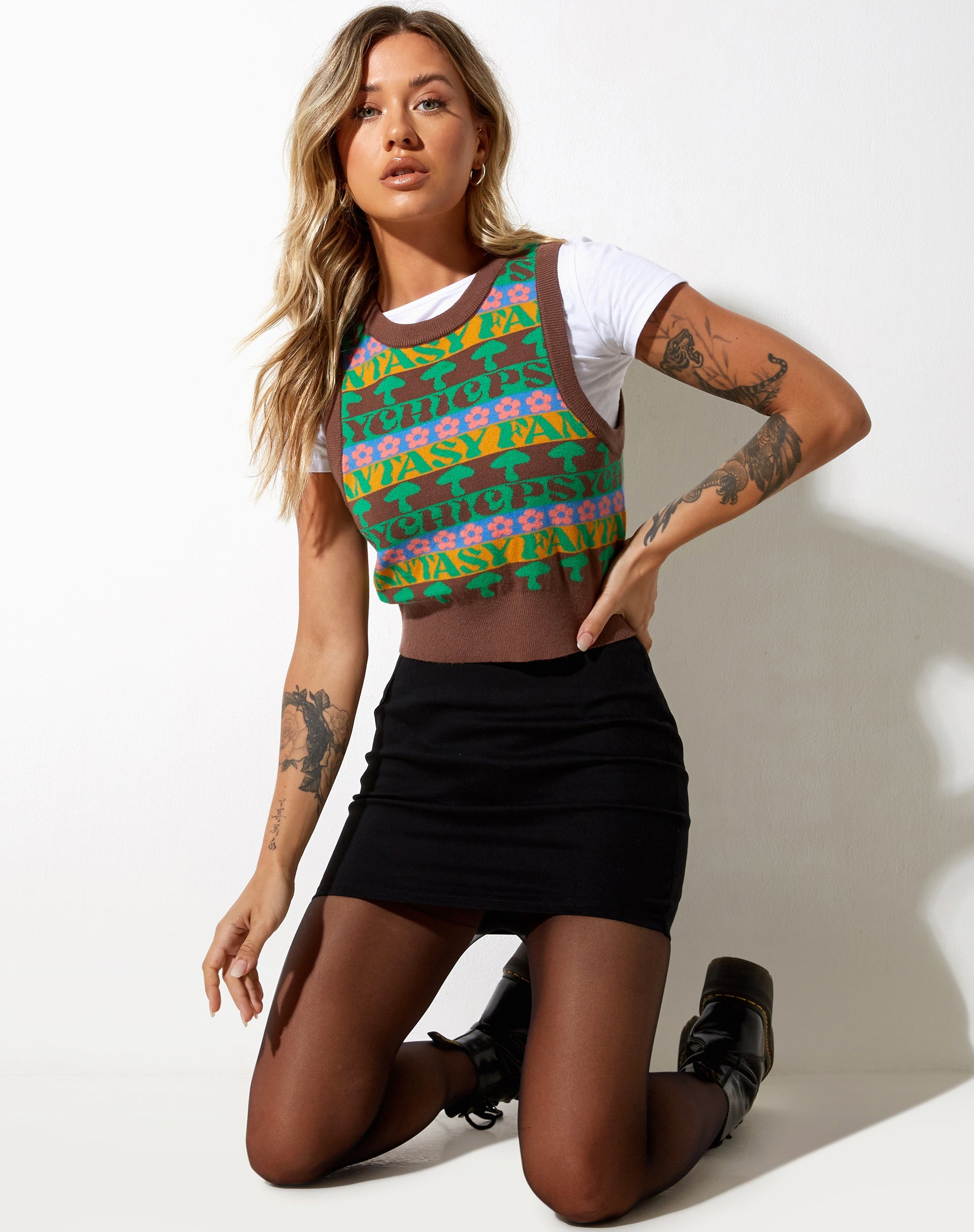 Afbeelding van Joker Vest Top in gebreide Fairisle Mix Bruin