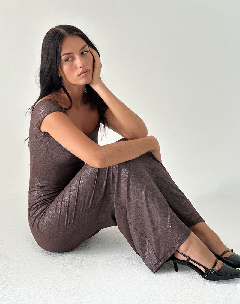 Afbeelding van Jolita Maxi Dress in Bruin Glinsterdessin