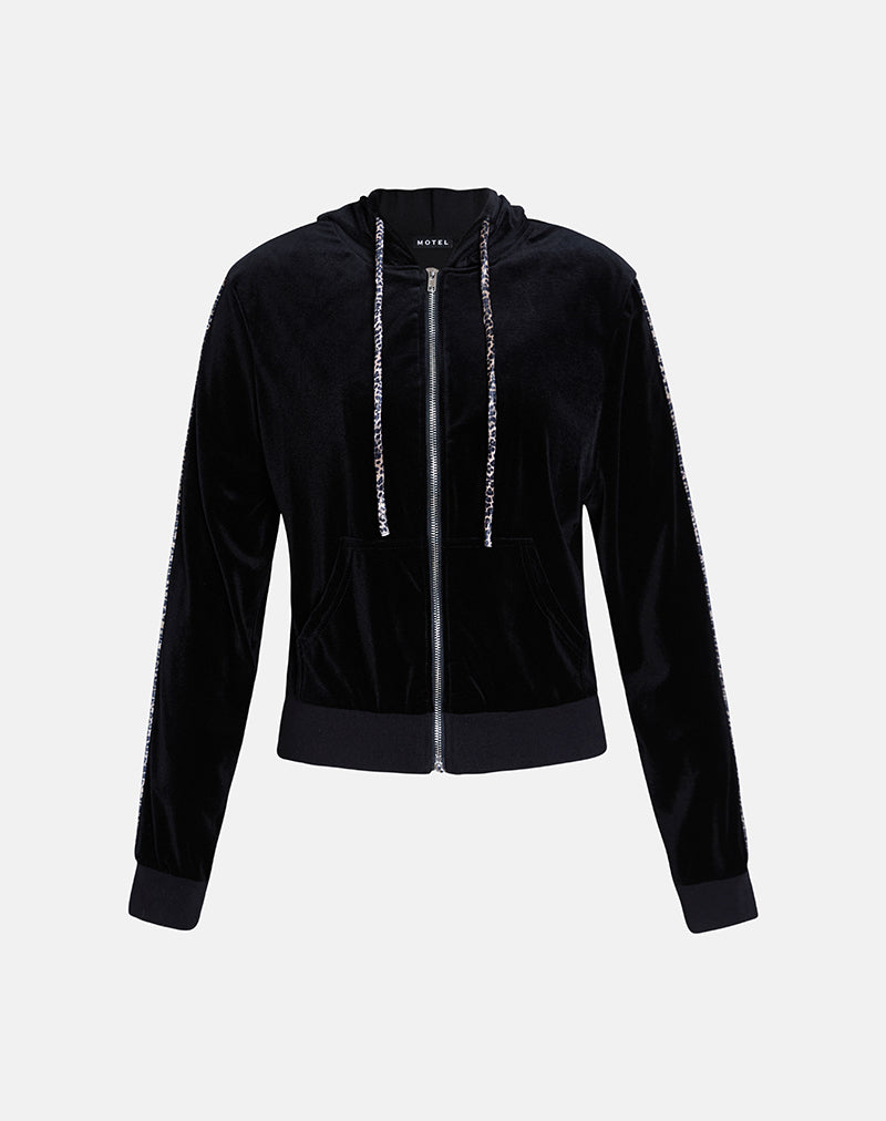 Afbeelding van Jona Hoodie in zwart met luipaardbies