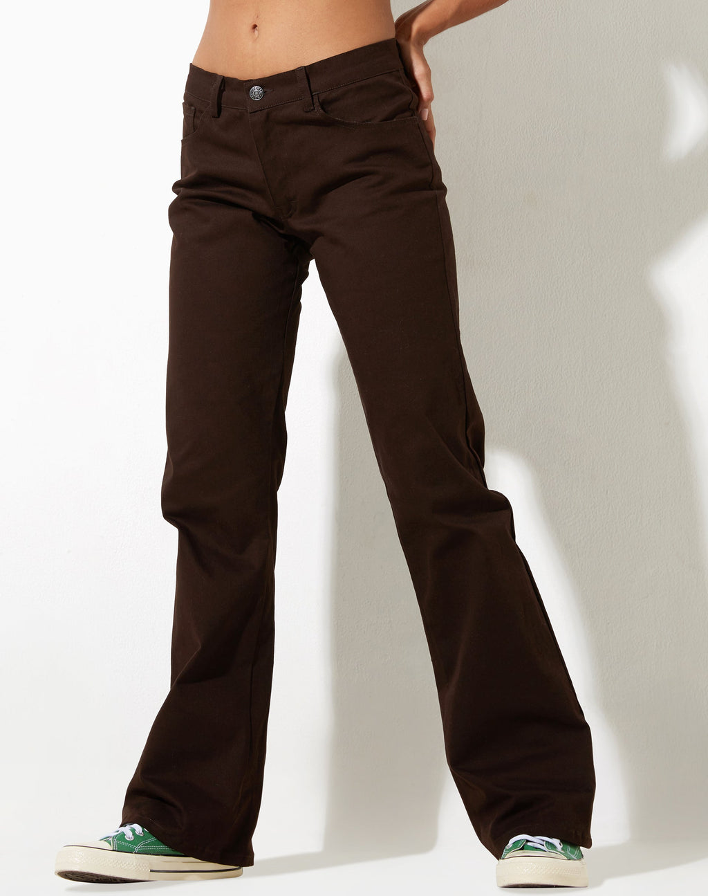 Jopan flare broek in keperstof bittere chocolade
