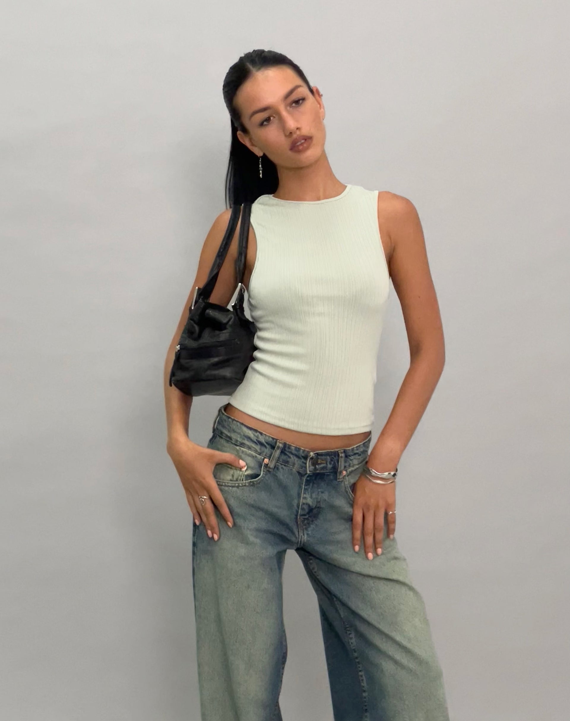 Afbeelding van Jordin Hoge Hals Jersey Top in Geribd Mint