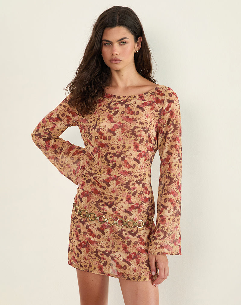Afbeelding van Jovia Mini Jurk in Chiffon Rusty Flower