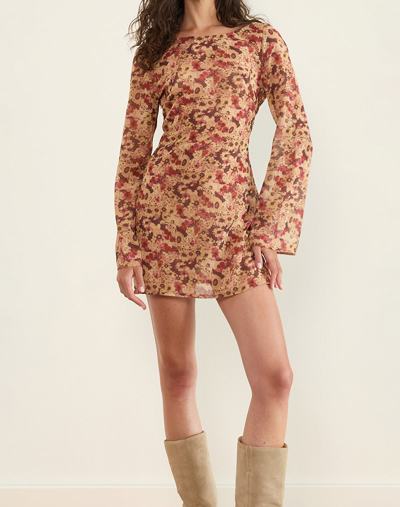 Afbeelding van Jovia Mini Jurk in Chiffon Rusty Flower