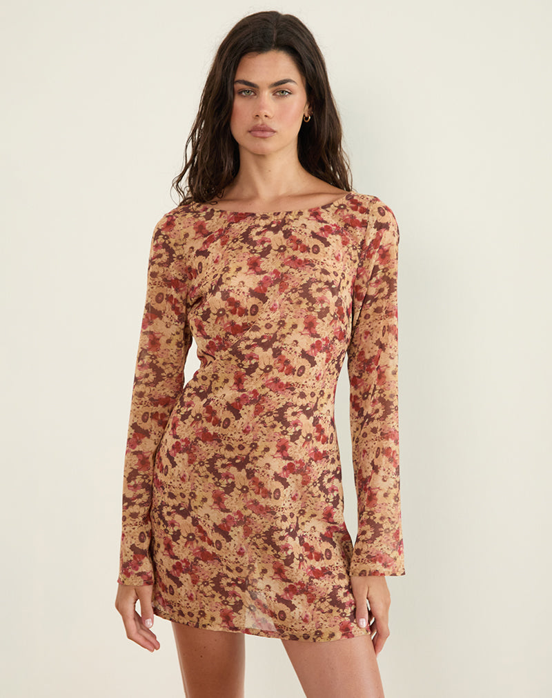 Afbeelding van Jovia Mini Jurk in Chiffon Rusty Flower