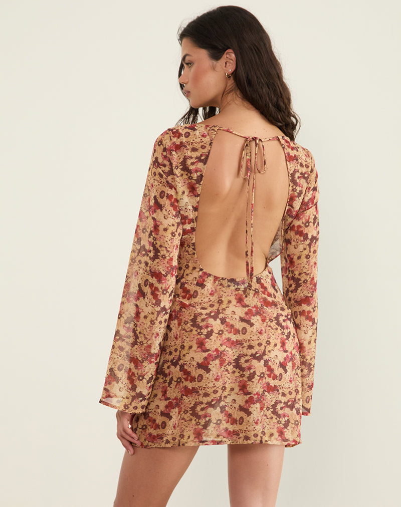 Jovia Mini Jurk in Chiffon Rusty Flower