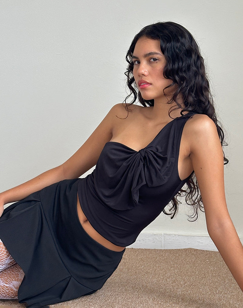 Afbeelding van Jovie One Shoulder Slinky Bow Top in Zwart