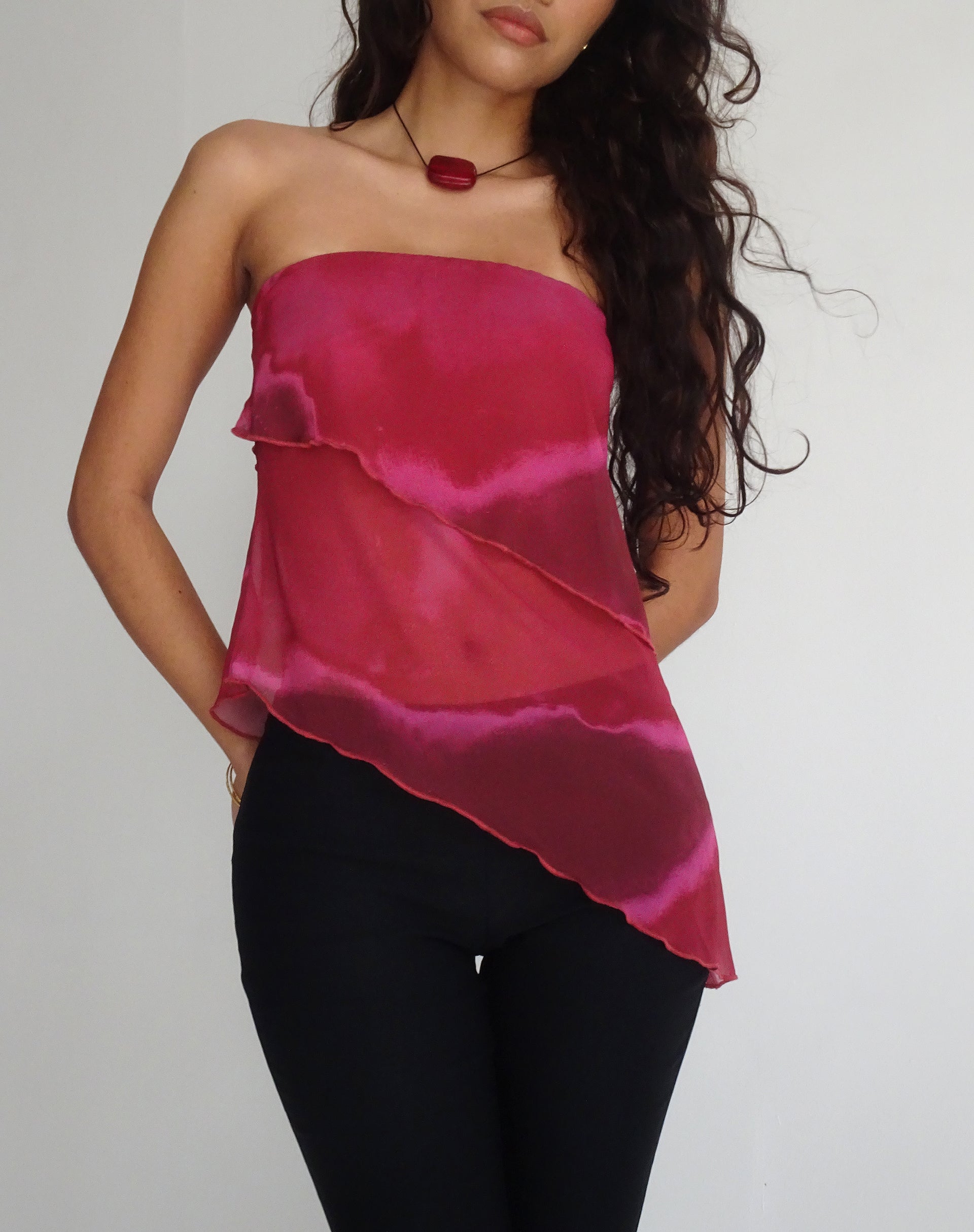Afbeelding van Joyce Lange Waterval Koker Top in Plum Aquarel