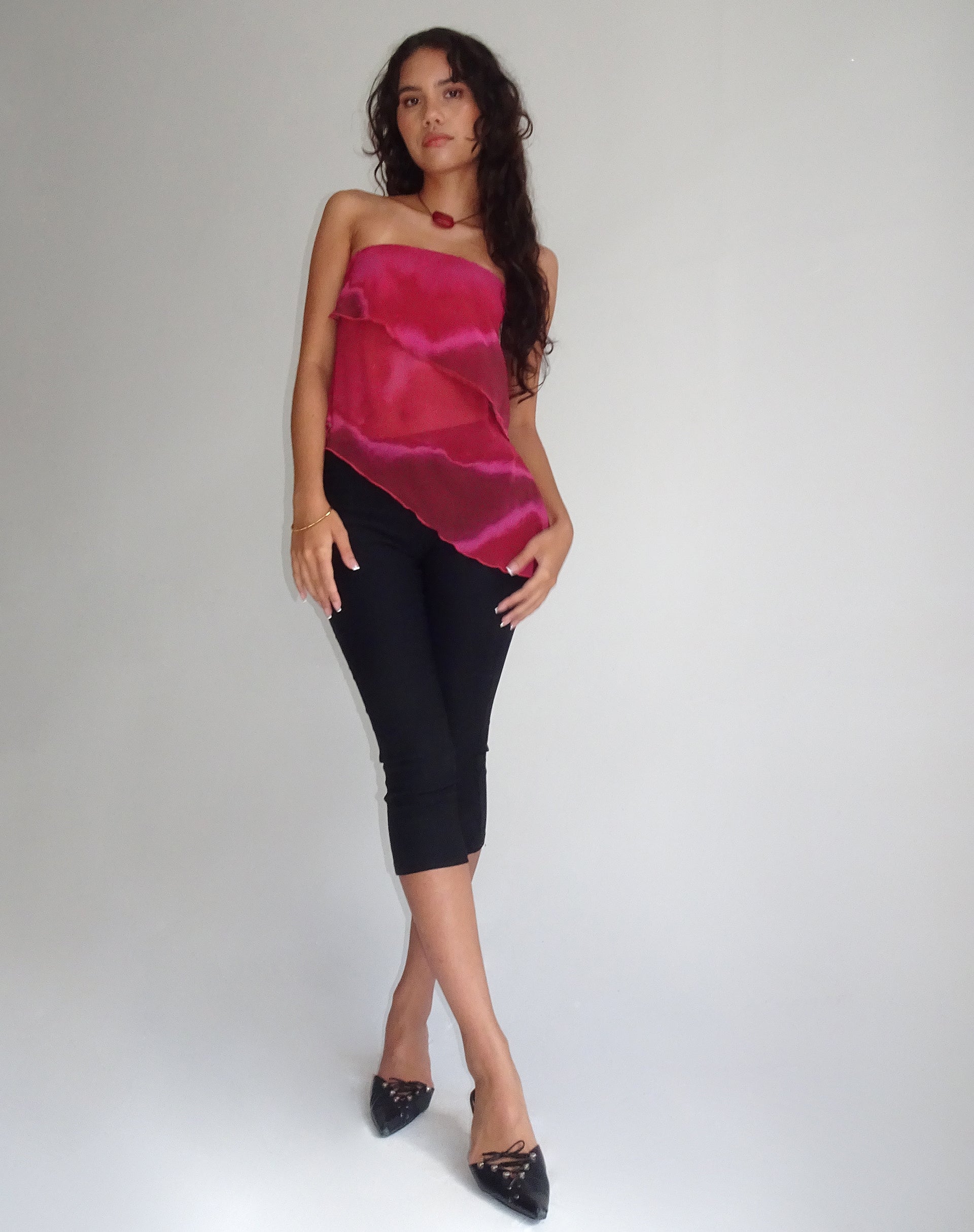 Afbeelding van Joyce Lange Waterval Koker Top in Plum Aquarel