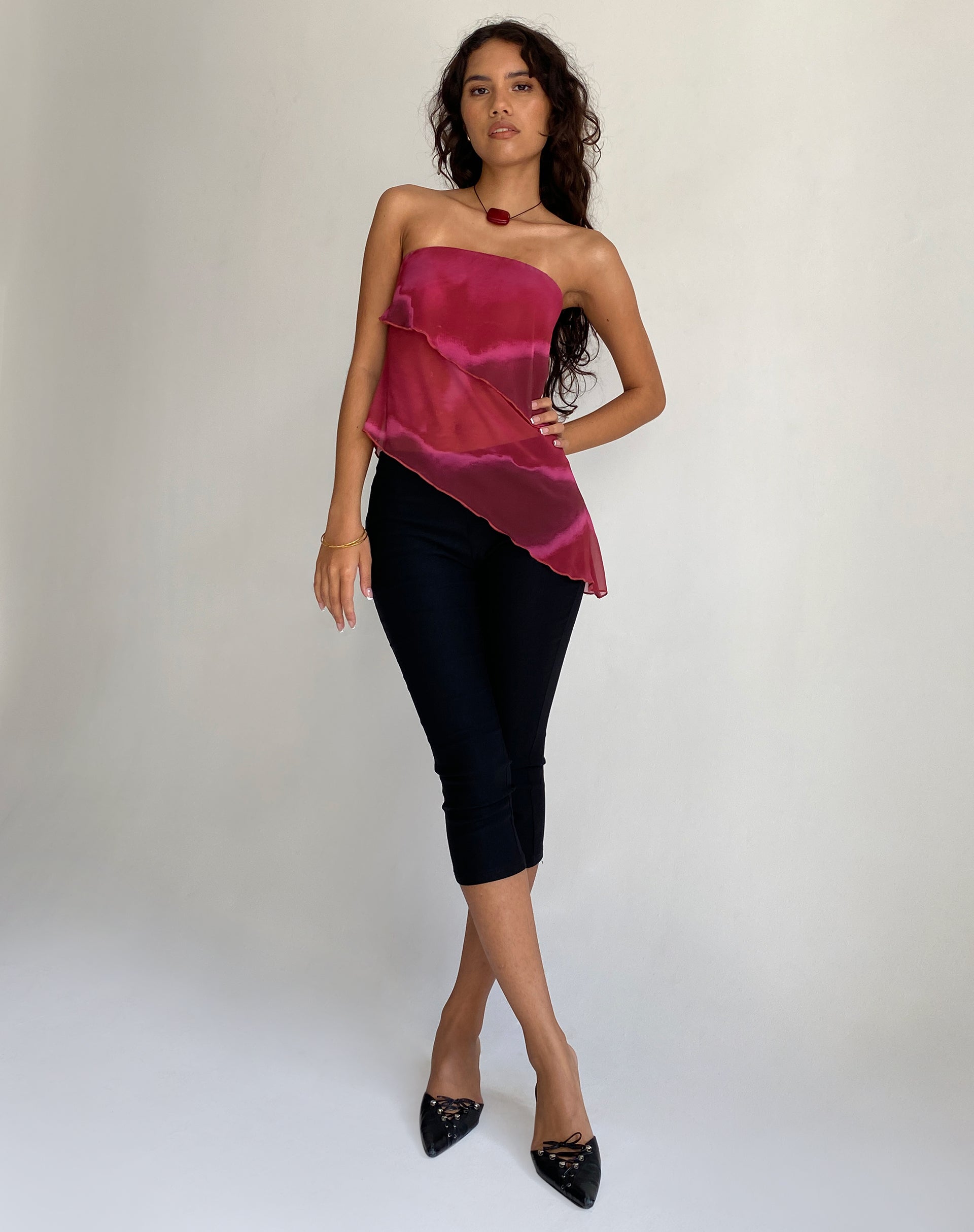 Afbeelding van Joyce Lange Waterval Koker Top in Plum Aquarel