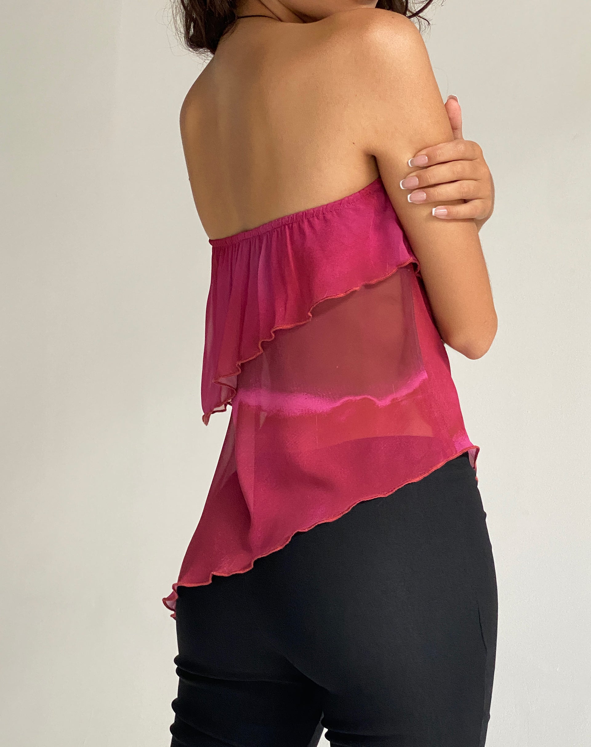 Afbeelding van Joyce Lange Waterval Koker Top in Plum Aquarel