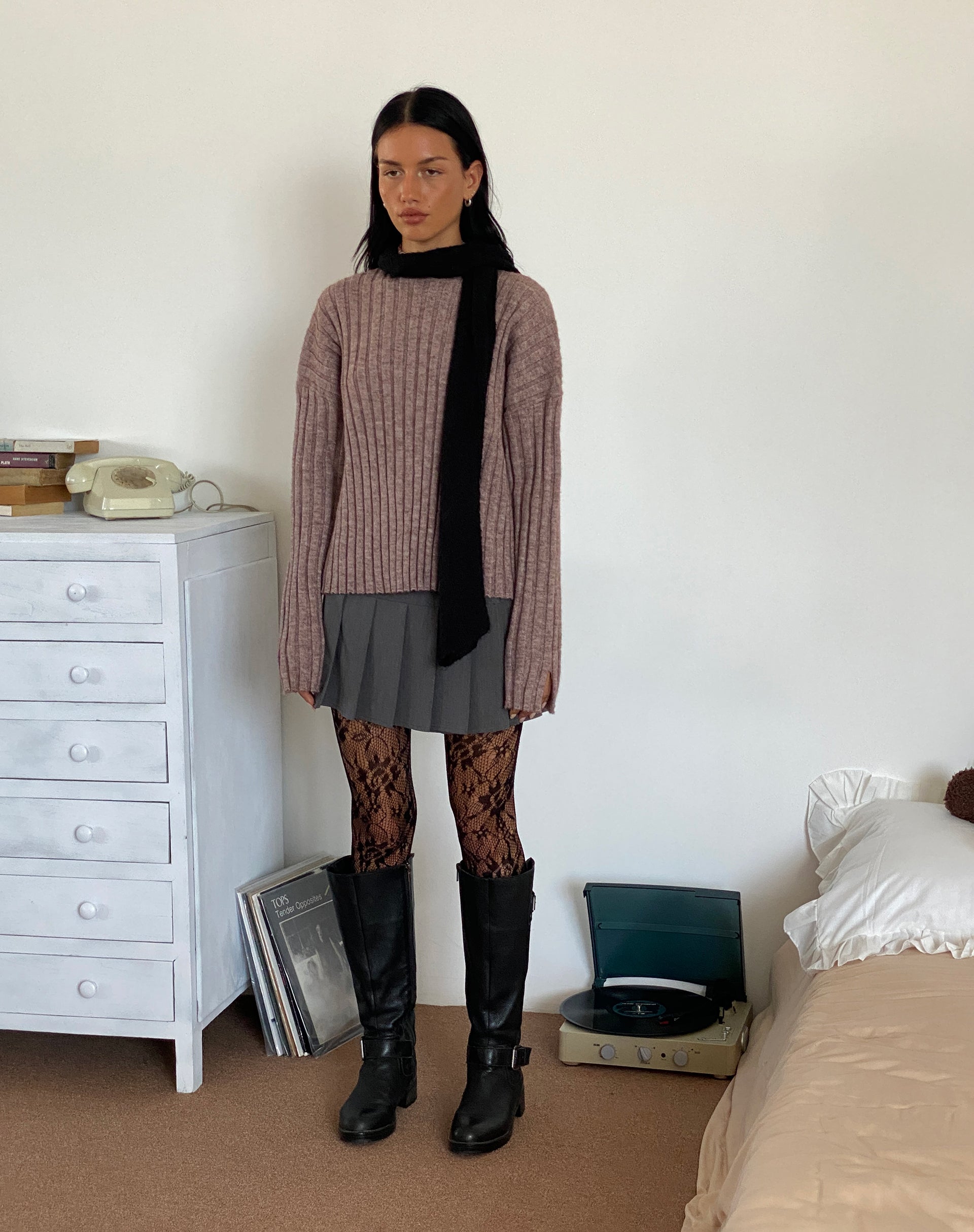 Afbeelding van Judah Oversized Grof Ribtrui in Taupe