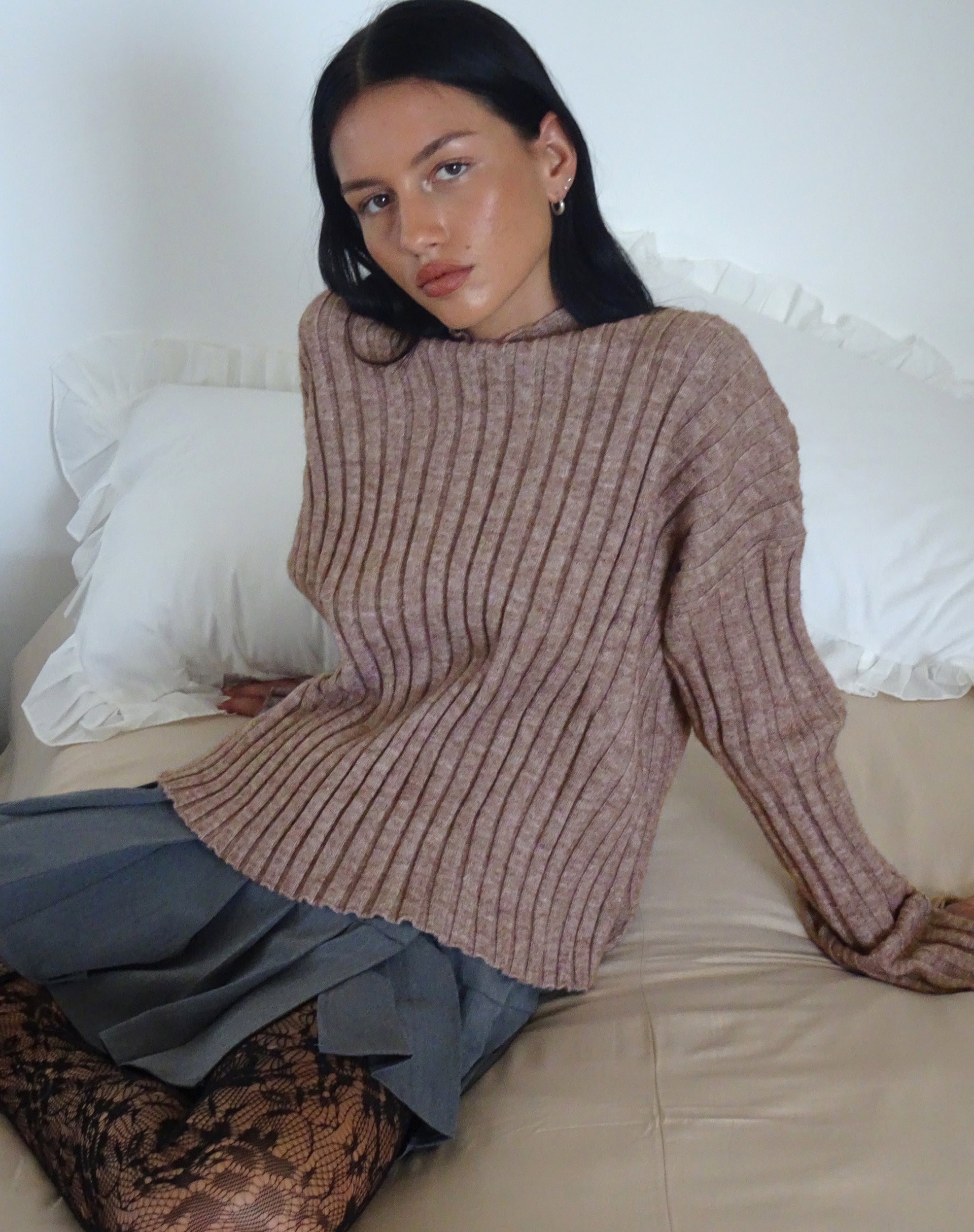 Afbeelding van Judah Oversized Grof Ribtrui in Taupe
