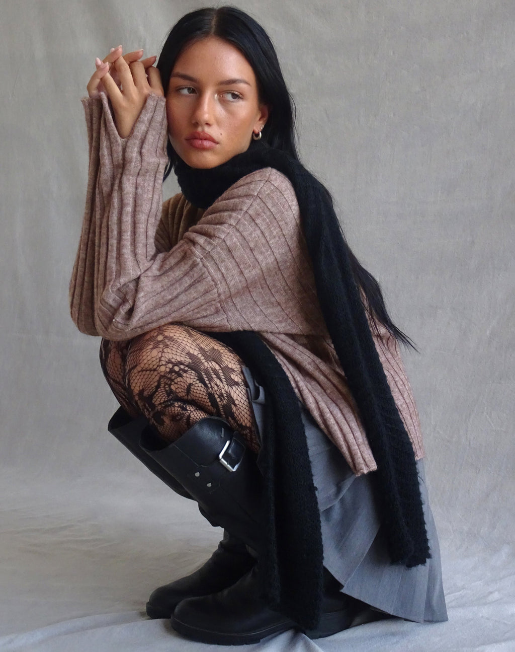 Judah oversized grof gebreide trui in taupe