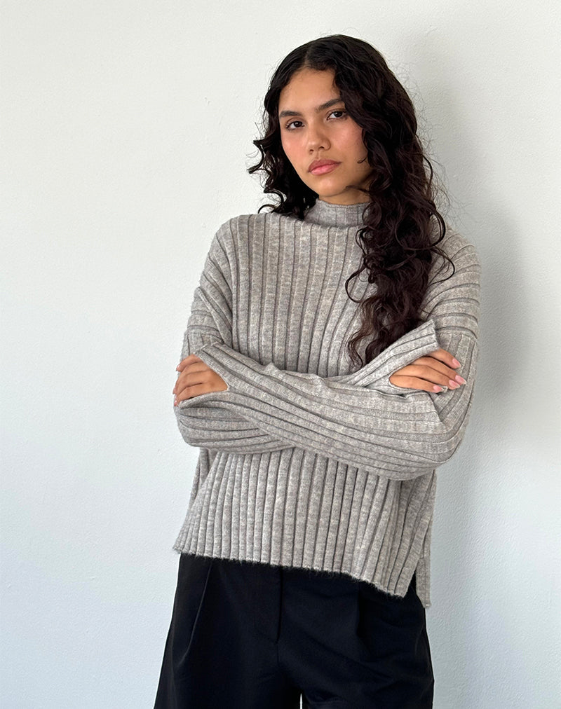 Afbeelding van Judah Oversized grof gebreide trui in lichtgrijs