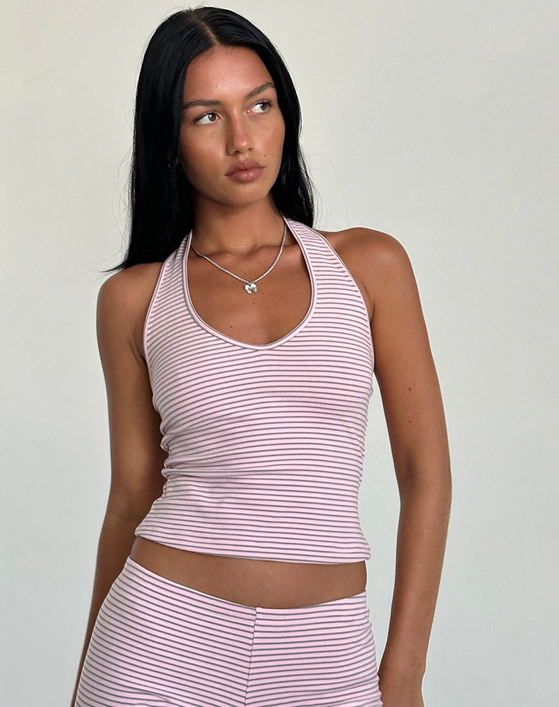 Jules Halter Top in Roze en Grijs Jersey Streep