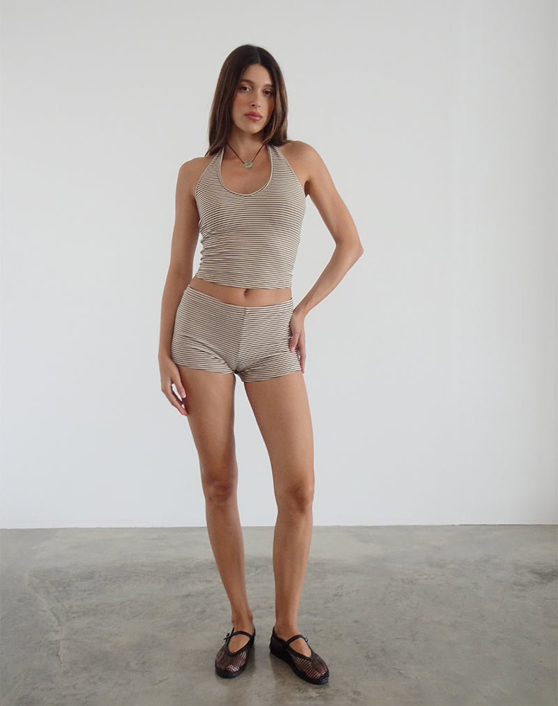 Afbeelding van Sera Korte Broek in Stripe Jersey Neutraal Bruin