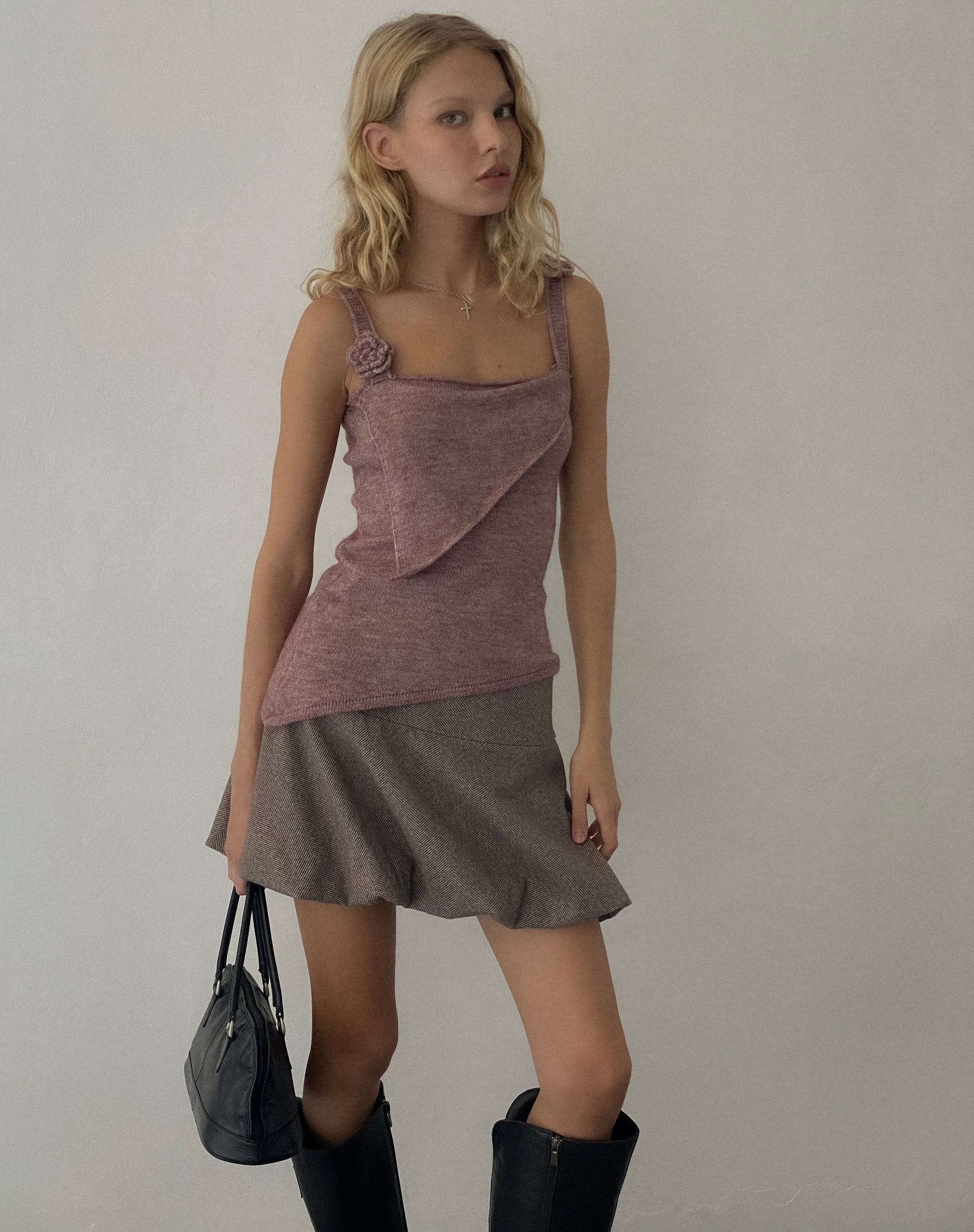 Afbeelding van Juliet Rosette Cami Top in Gebreid Kastanjebruin