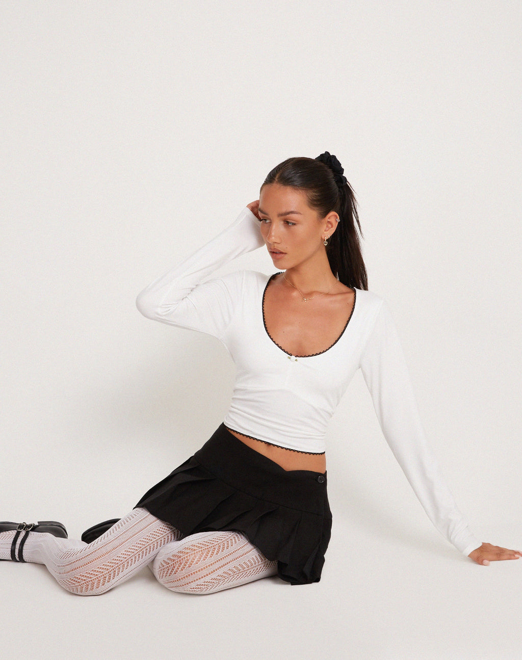 Junie Ballet Lange Mouw Top in Jersey Wit