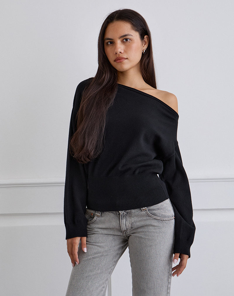 Jalira Asymmetrische Cinch-trui in Stripe Zwart