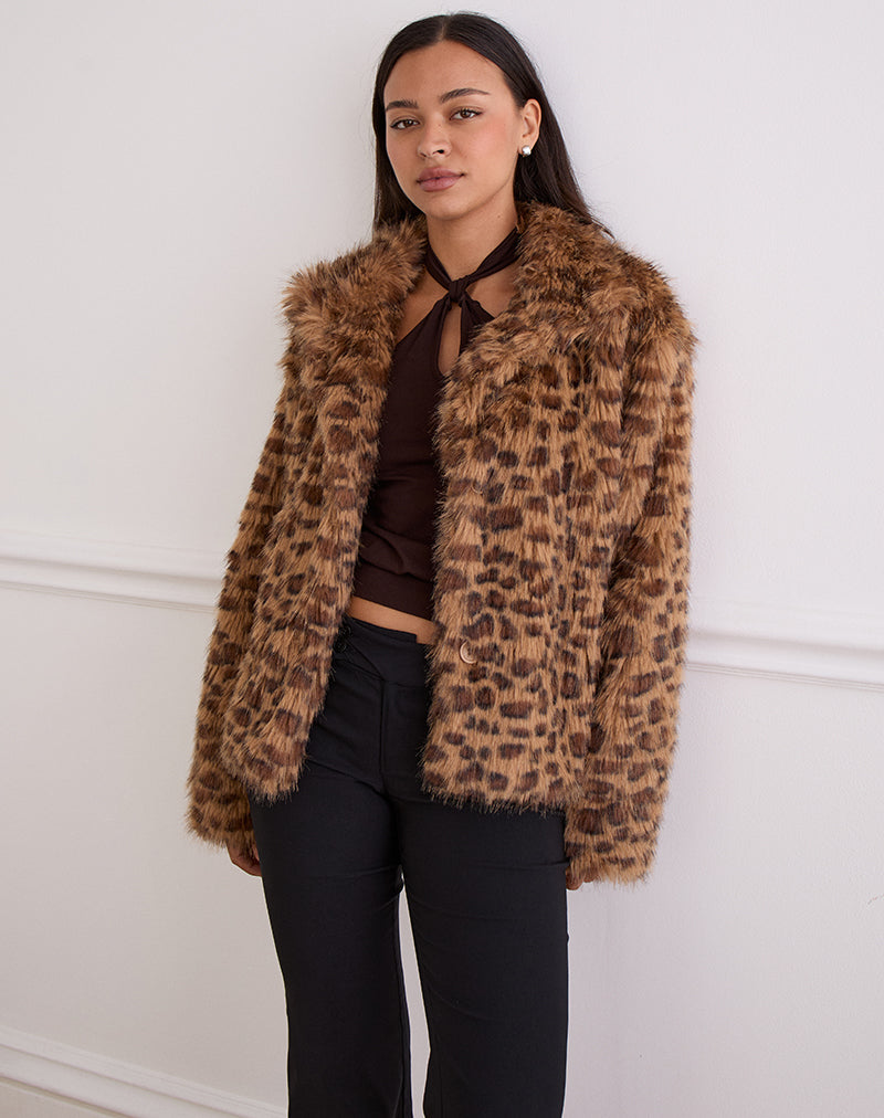 Joji Crop jas van imitatiebont in bruin luipaard