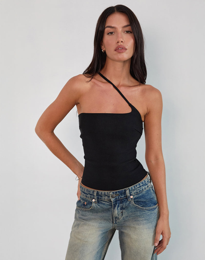 Kacya Asymmetrische Top in Zwart met Gesp