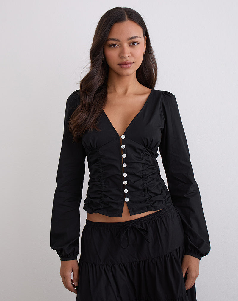 Kadek Aansluitende Blouse in Popeline Zwart