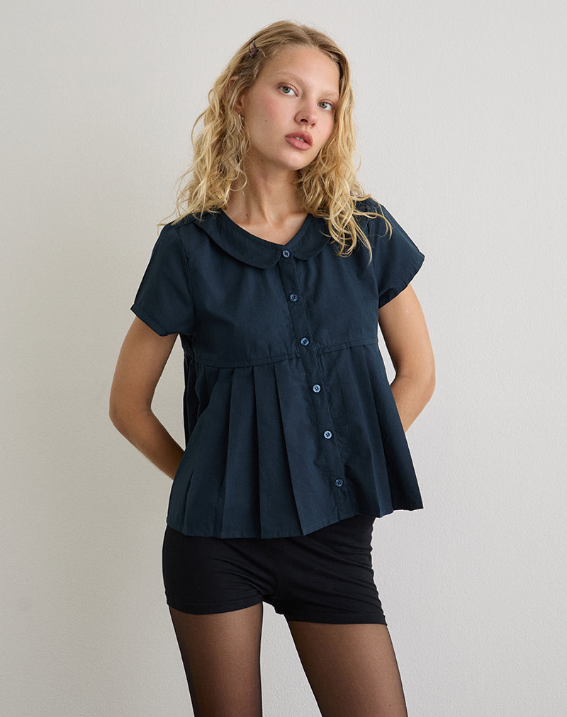 Afbeelding van Kaelis Geplooide Blouse in Popeline Donker Marine