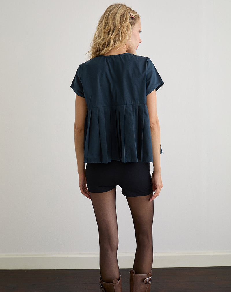 Afbeelding van Kaelis Geplooide Blouse in Popeline Donker Marine